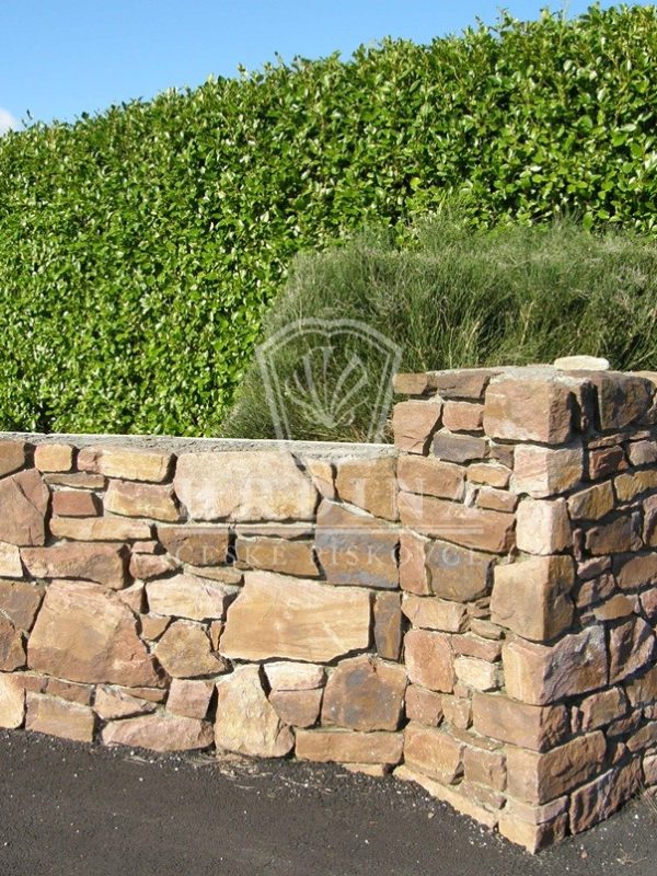 kamenná zeď z pískovce s přirozenou strukturou a barevnými oddstíny